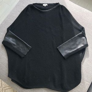 Black Sweater with Vegan Leather Sleeves